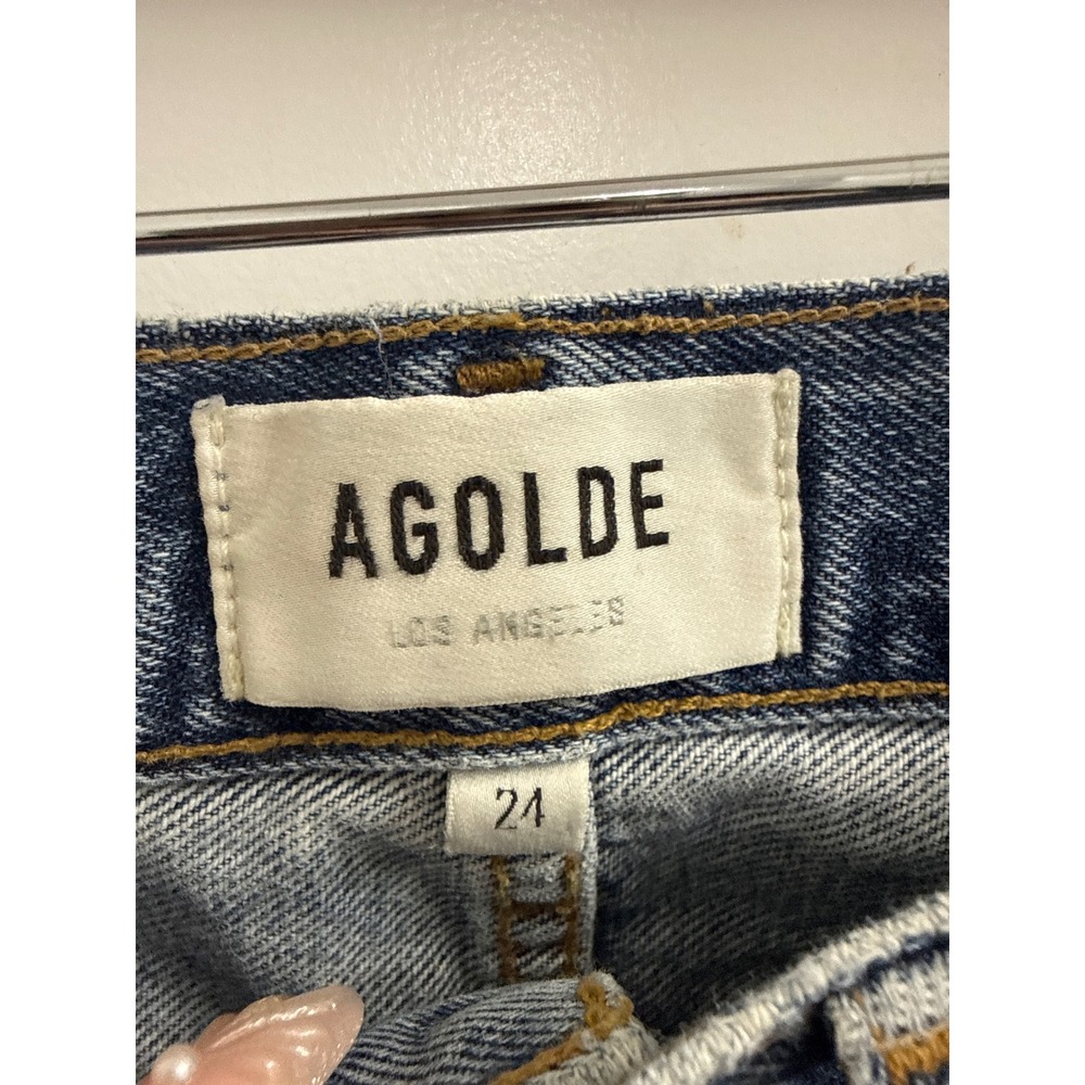 AGOLDE Lana High Rise Straight Distressed Jeans Medium Wash Size 24 Button Fly - Picture 2 of 3